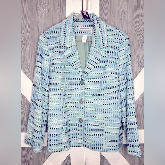310. Alfred Dunner Petite Tweed Blazer/Jacket Blue/Green 14P - Picture 1 of 6